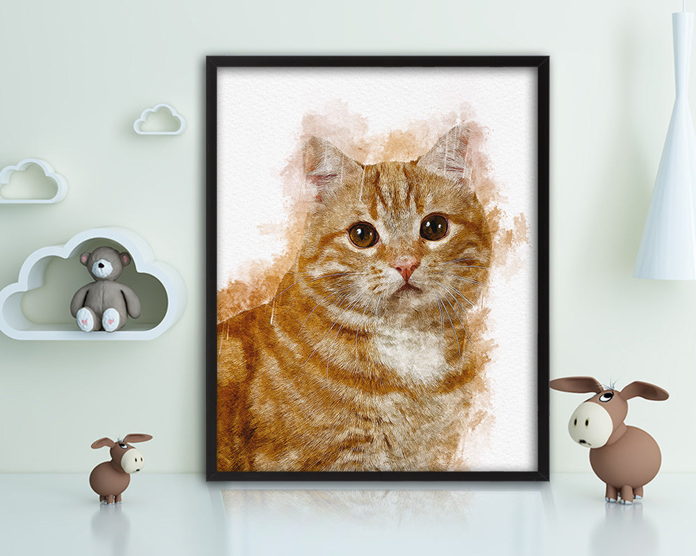 Red Little Cat Kitten Portrait Framed Print Pet Home Decor Custom Watercolor Wall Art Gifts