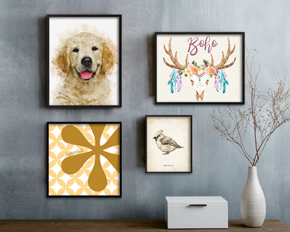 Jindo Dog Puppy Portrait Framed Print Pet Watercolor Wall Decor Art Gifts