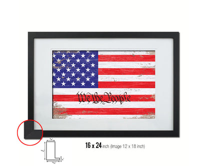 We the People Shabby Chic Military Flag Framed Print Decor Wall Art Gifts