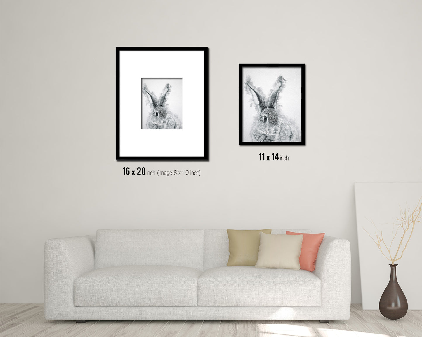 Grey Rabbit Animal Painting Print Framed Art Home Wall Decor Gifts