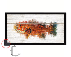 Red Grouper Fish Art Wood Framed White Wash Restaurant Sushi Wall Decor Gifts, 10" x 20"
