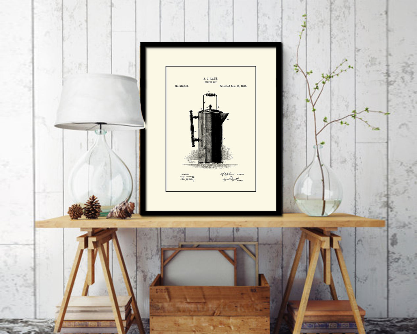 Pot Coffee Vintage Patent Artwork Black Frame Print Wall Art Decor Gifts