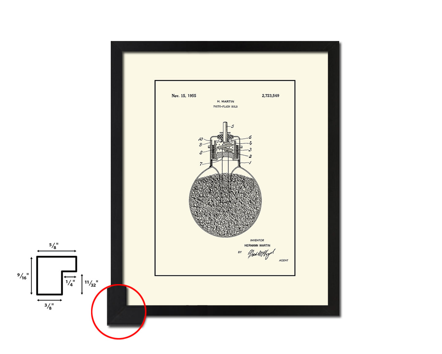 Martin Photo Flash Bulb Camera Vintage Patent Artwork Black Frame Print Wall Art Decor Gifts