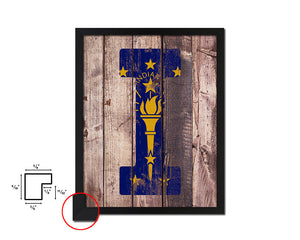 Indiana State Initial Flag Wood Framed Paper Print Decor Wall Art Gifts, Wood