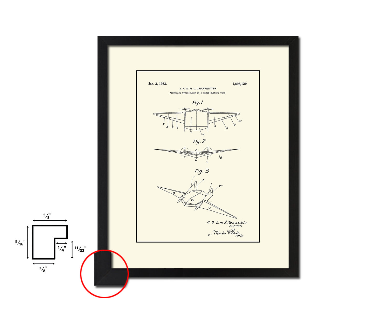 Flying Machine Airplane Vintage Patent Artwork Black Frame Print Wall Art Decor Gifts