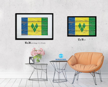 Saint Vincent & the Grenadines Country Wood Rustic National Flag Wood Framed Print Wall Art Decor Gifts