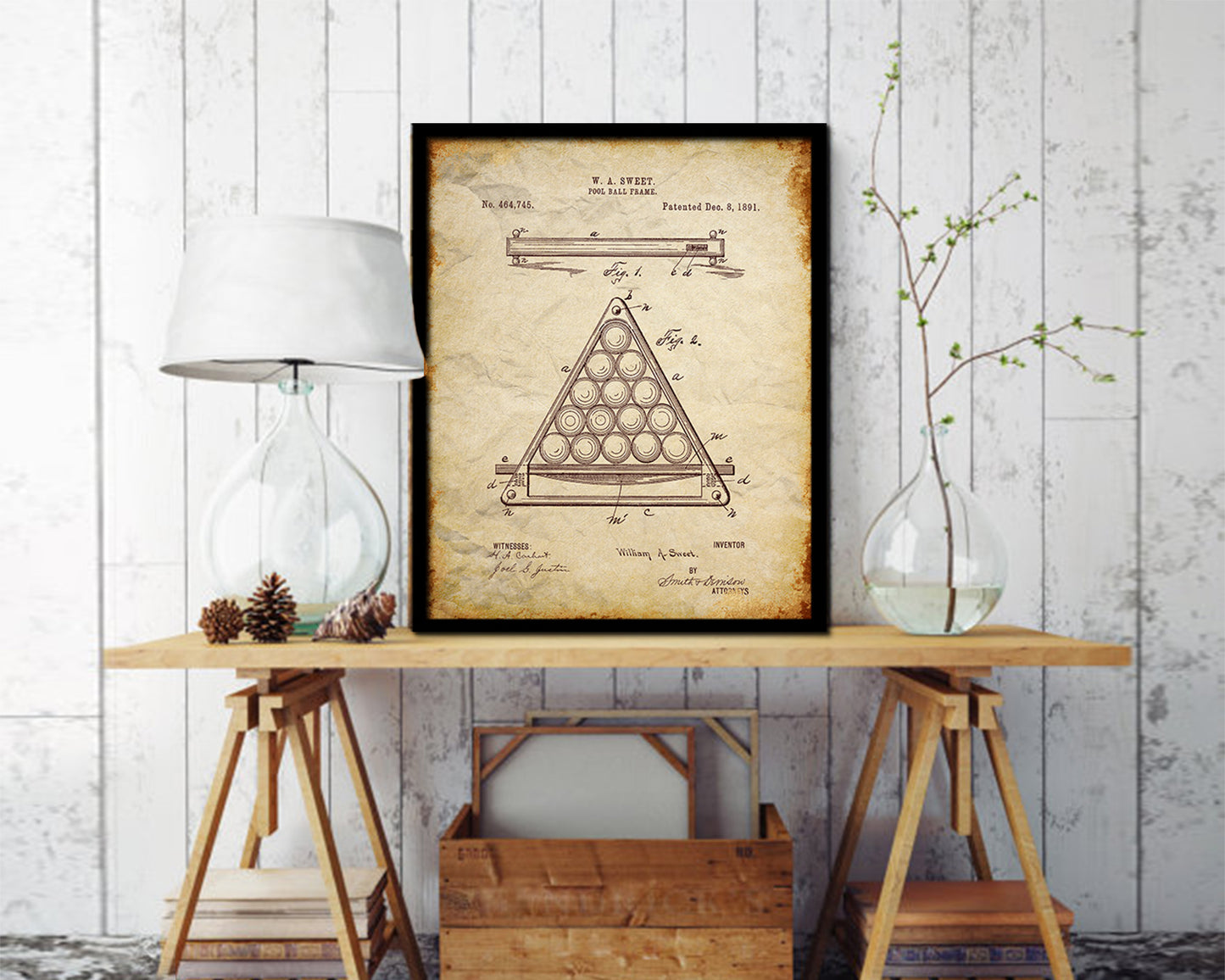 Billiard Pool Ball Frame Playing Card Vintage Patent Artwork Walnut Frame Gifts