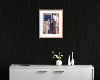Texas State Initial Flag Wood Framed Paper Print Decor Wall Art Gifts, Wood