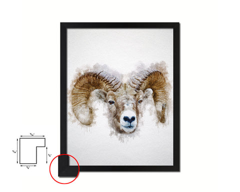 Sheep Ram Big Horn Animal Painting Print Framed Art Home Wall Decor Gifts