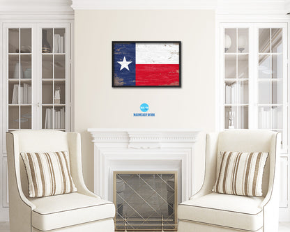 Texas State Shabby Chic Flag Wood Framed Paper Print  Wall Art Decor Gifts