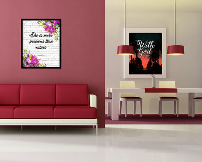 She is more precious than rubies, Proverbs 3:5 Quote Framed Print Home Decor Wall Art Gifts