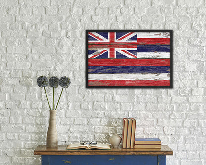 Hawaii State Rustic Flag Wood Framed Paper Prints Wall Art Decor Gifts