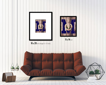 Minnesota State Initial Flag Wood Framed Paper Print Decor Wall Art Gifts, Wood