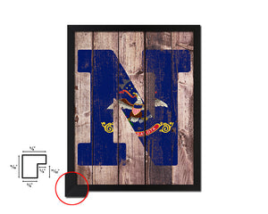 North Dakota State Initial Flag Wood Framed Paper Print Decor Wall Art Gifts, Wood