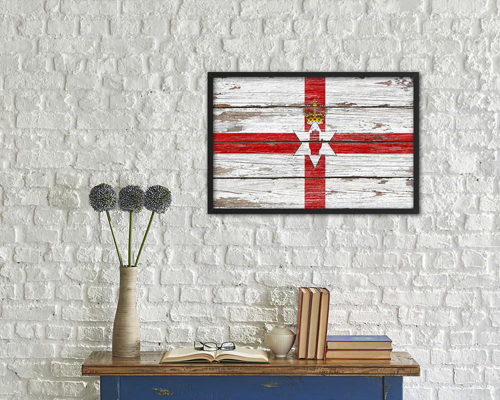 North Irish Ulster City Northern Ireland Country Rustic Flag Wood Framed Paper Prints Decor Wall Art Gifts