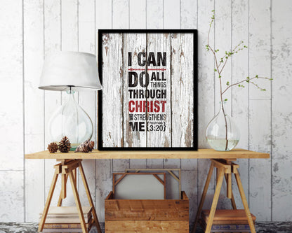 I can do all things through Christ who strengthens me, Philippians 3:20 Quote Framed Print Wall Art