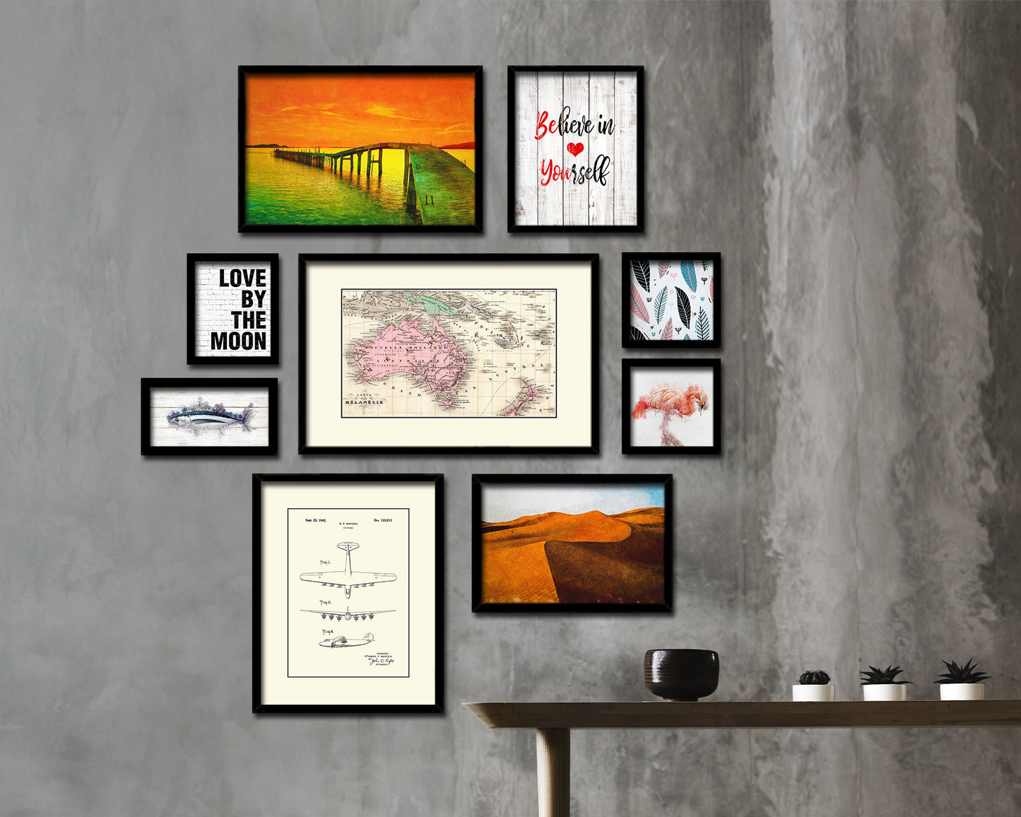 Australia New Zealand Oceania Old Map Framed Print Art Wall Decor Gifts