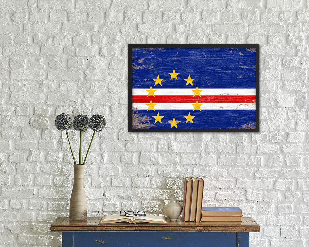Cape Verde Shabby Chic Country Flag Wood Framed Print Wall Art Decor Gifts