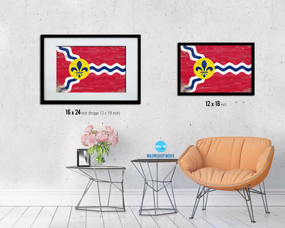 St Louis City Missouri State Shabby Chic Flag Framed Prints Decor Wall Art Gifts