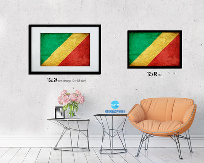 Congo Republic Country Vintage Flag Wood Framed Print Wall Art Decor Gifts