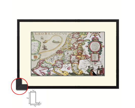 Belgium and Netherlands Leo Belgicus Old Map Framed Print Art Wall Decor Gifts