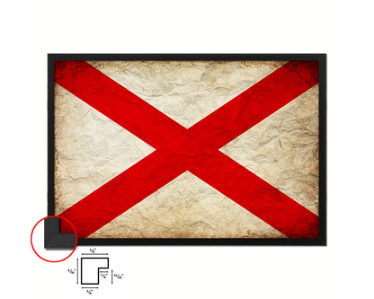 Alabama State Vintage Flag Wood Framed Paper Print Wall Art Decor Gifts