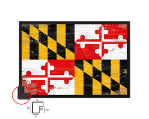 Maryland State Shabby Chic Flag Wood Framed Paper Print  Wall Art Decor Gifts