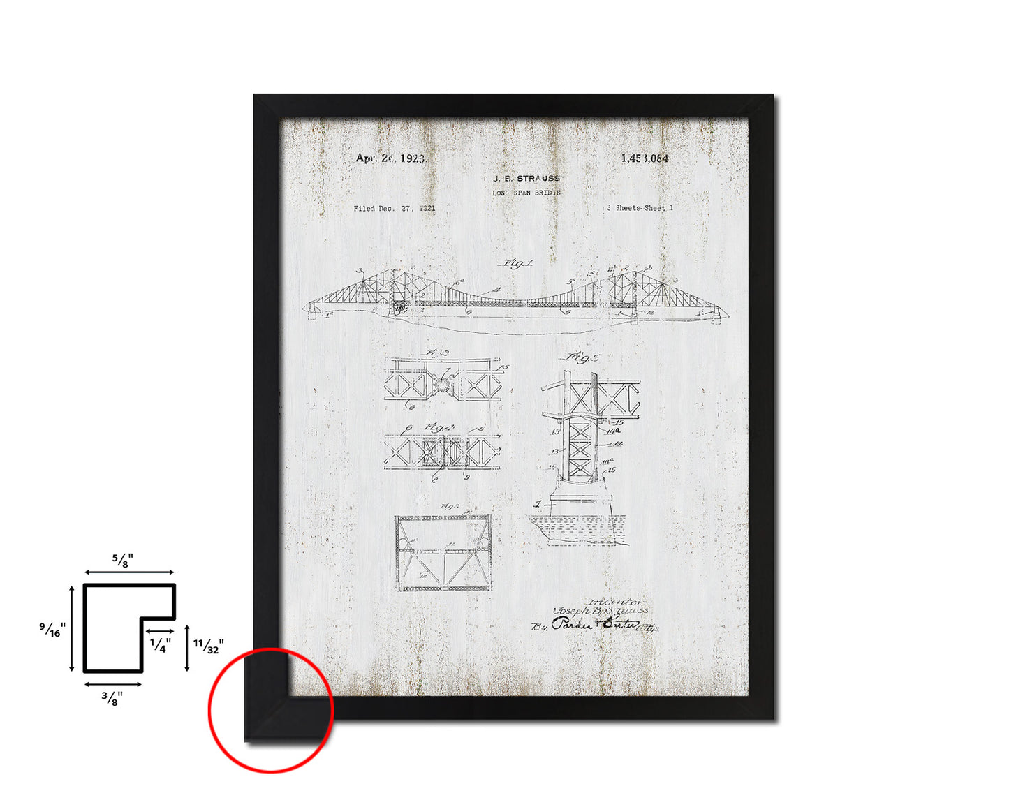 Long Span Bridge Vintage Patent Artwork Black Frame Print Wall Art Decor Gifts