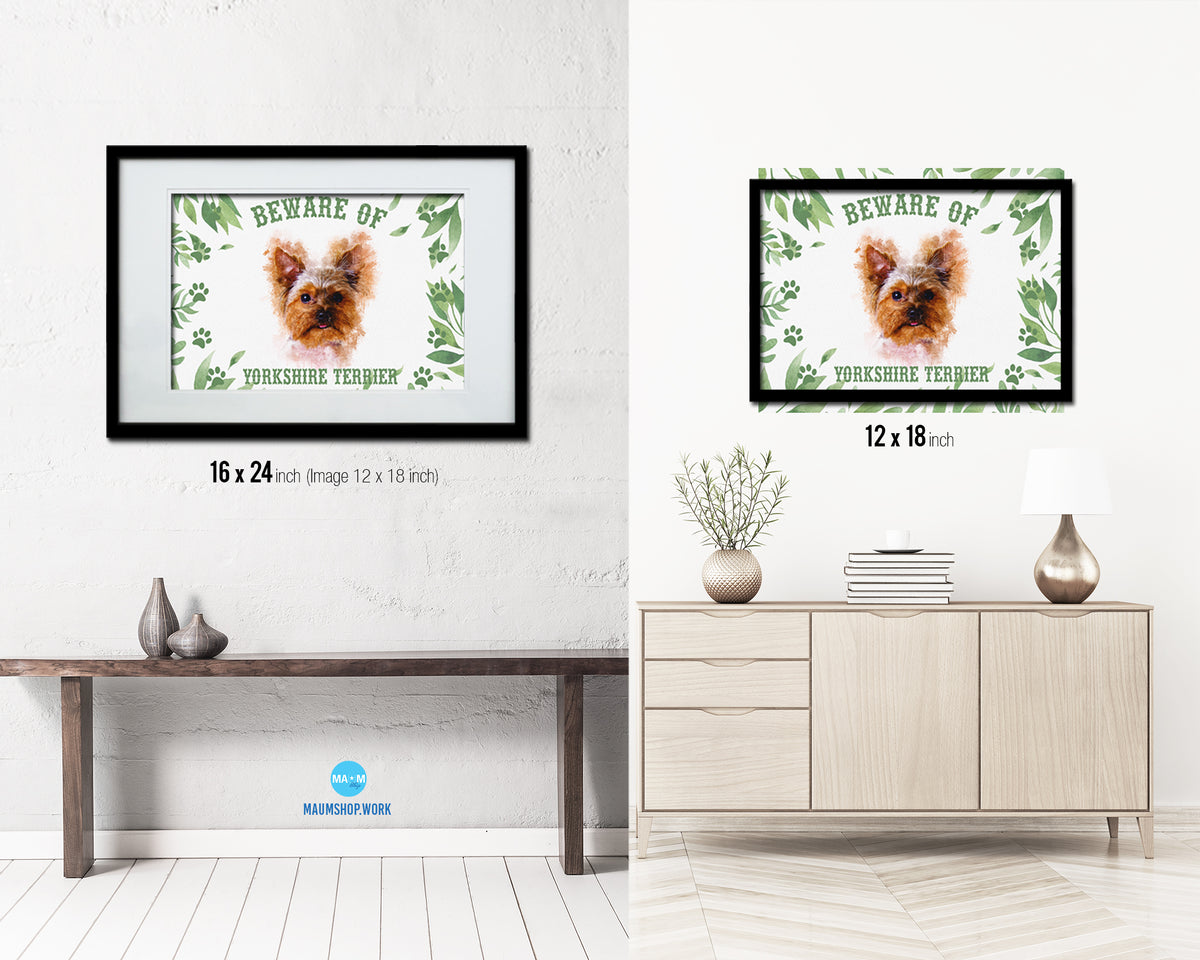 Beware of Russell Terrier Sign Wood Framed Print Wall Art Decor Gifts