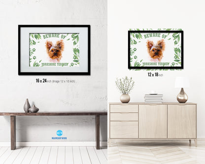 Beware of Russell Terrier Sign Wood Framed Print Wall Art Decor Gifts
