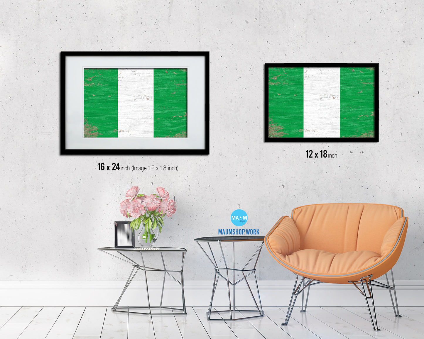 Nigeria Shabby Chic Country Flag Wood Framed Print Wall Art Decor Gifts