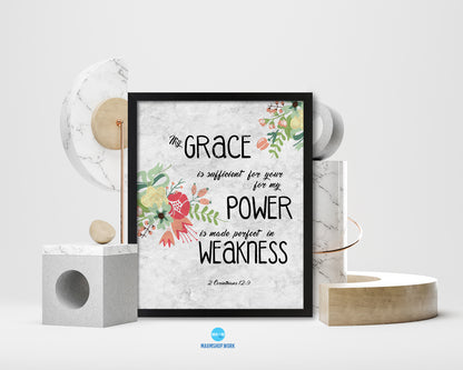 My Grace is sufficient for your for my Power Bible Scripture Verse Framed Print Wall Art Decor Gifts