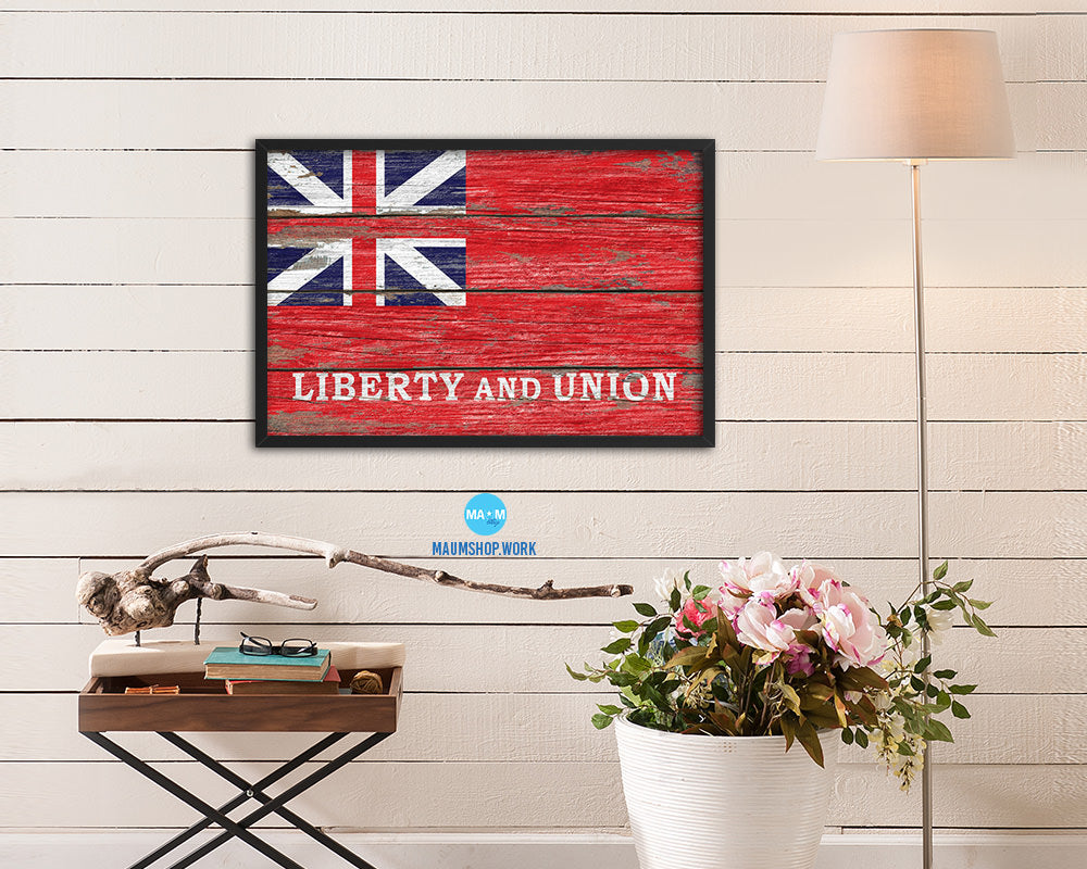 Liberty and Union Wood Rustic Flag Wood Framed Print Wall Art Decor Gifts