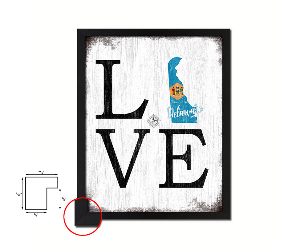 Delaware Shabby Chic Love Sign Wood Framed Paper Print Decor Wall Art Gifts