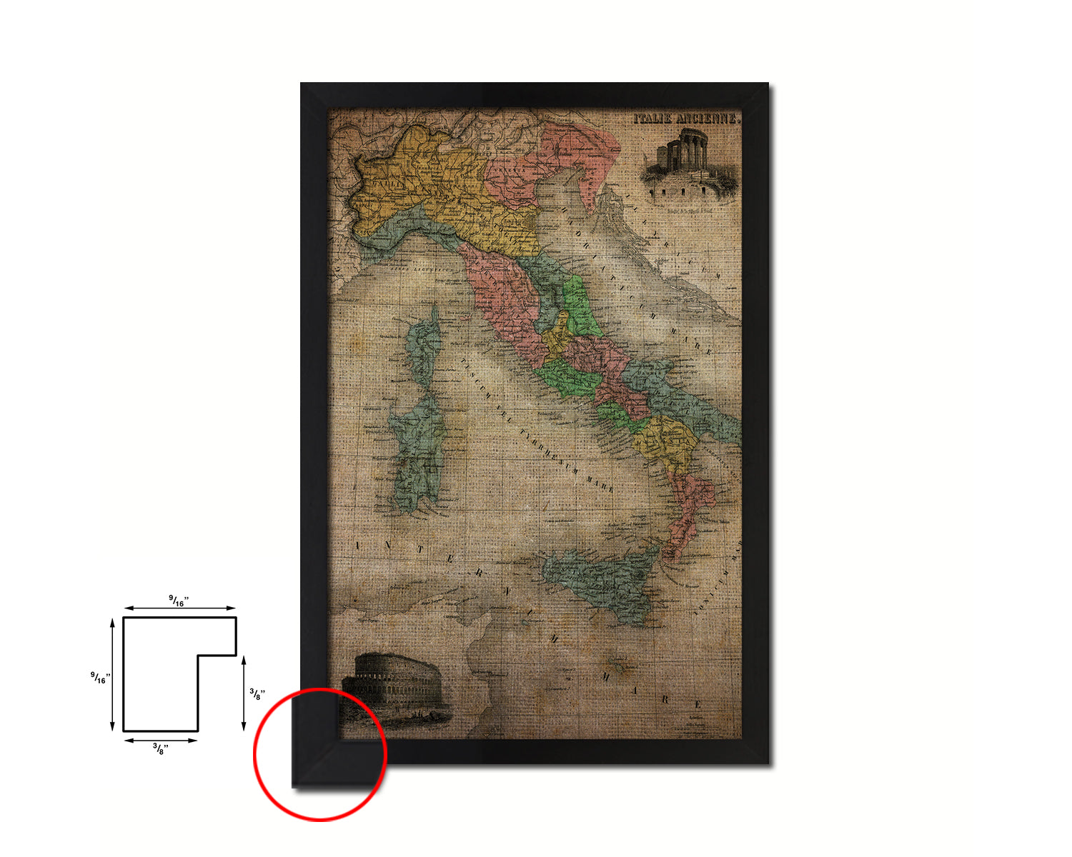 Italy Vintage Map Wood Framed Print Art Wall Decor Gifts