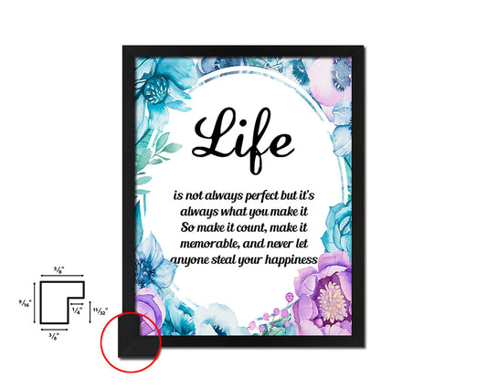 Life is not always perfect Quote Boho Flower Framed Print Wall Decor Art