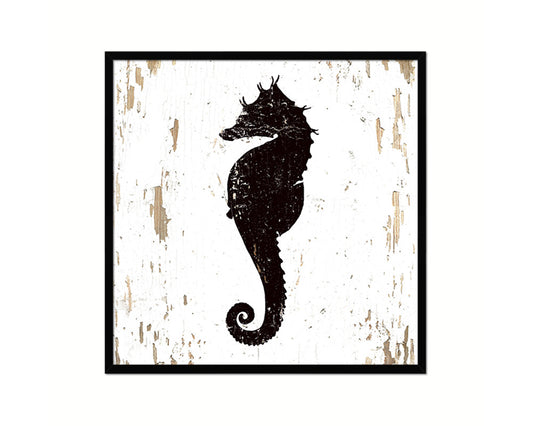 Seahorse Nautical Wood Framed Gifts Ocean Beach Fishing Home Decor Wall Art Prints