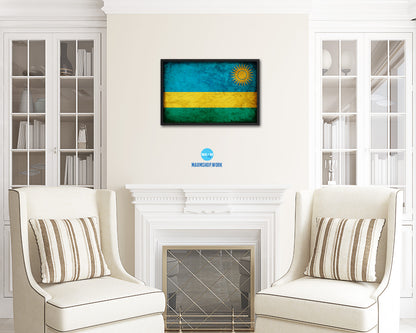 Rwanda Country Vintage Flag Wood Framed Print Wall Art Decor Gifts