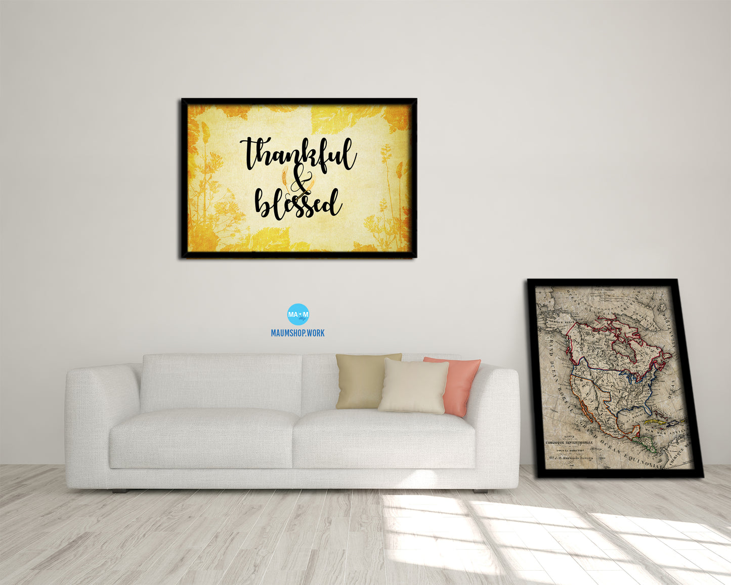 Thankful & Blessed Quote Framed Print Wall Decor Art Gifts