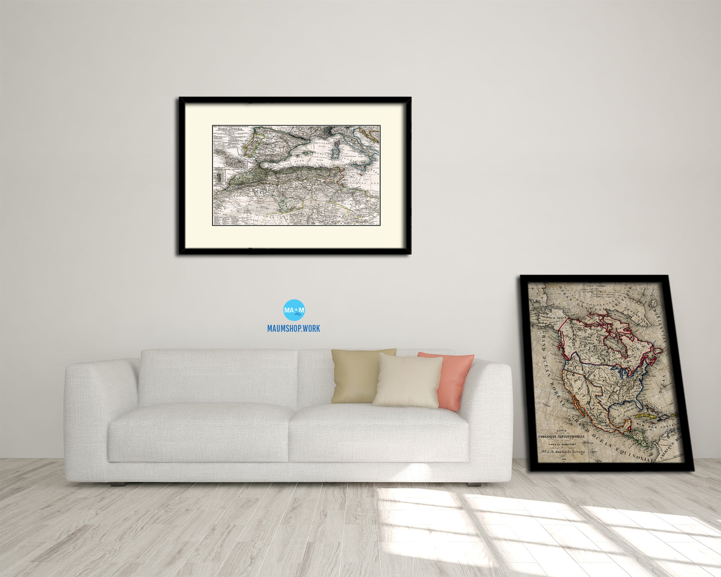 Western Mediterranean Old Map Framed Print Art Wall Decor Gifts