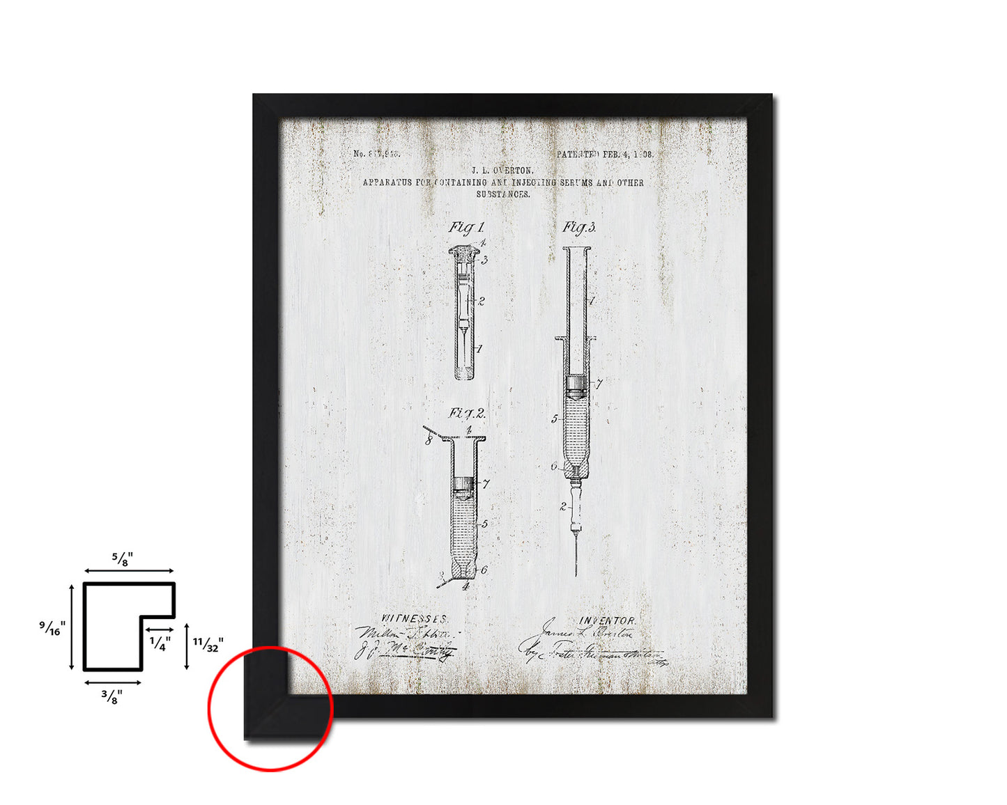 Syringe Injecting Serums Doctor Vintage Patent Artwork Black Frame Print Wall Art Decor Gifts