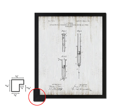 Syringe Injecting Serums Doctor Vintage Patent Artwork Black Frame Print Wall Art Decor Gifts