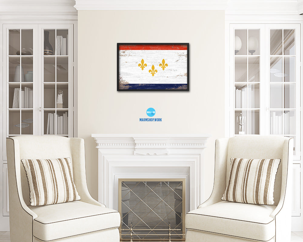 New Orleans  City Louisiana State Shabby Chic Flag Framed Prints Decor Wall Art Gifts