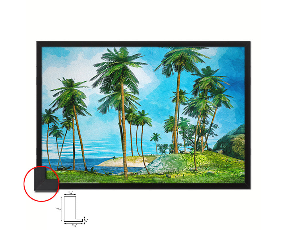 Palms Tree Shore Tropical Island Landscape Painting Print Art Frame Home Wall Decor Gifts
