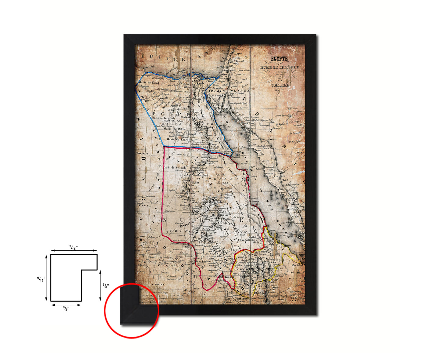 Egypt Nubia Abyssinia Africa Antique Map Wood Framed Print Art Wall Decor Gifts