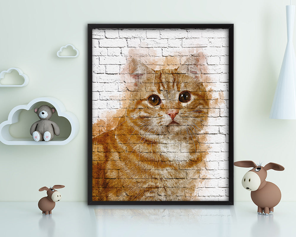 Red Little Cat Kitten Portrait Framed Print Pet Home Decor Custom Watercolor Wall Art Gifts