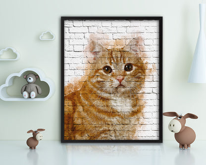Red Little Cat Kitten Portrait Framed Print Pet Home Decor Custom Watercolor Wall Art Gifts