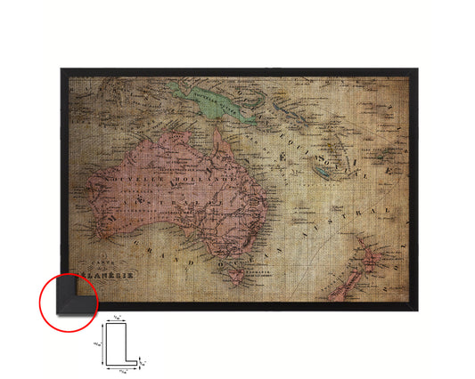 Australia New Zealand Oceania Vintage Map Framed Print Art Wall Decor Gifts