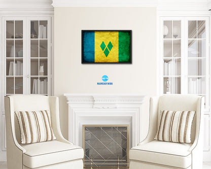 Saint Vincent & the Grenadines Country Vintage Flag Wood Framed Print Wall Art Decor Gifts