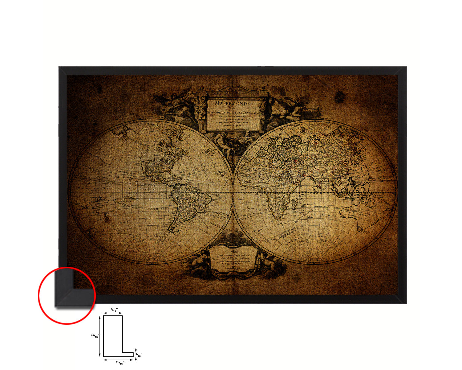 World 1752 Vintage Map Framed Print Art Wall Decor Gifts
